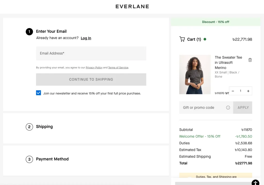 evarlane checkout page